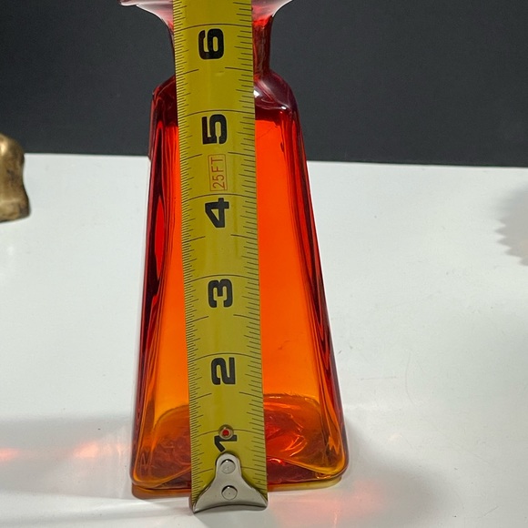 Vtg 1970s Rainbow Orange Hand Blown Glass/Vase (T43) - Picture 5 of 6